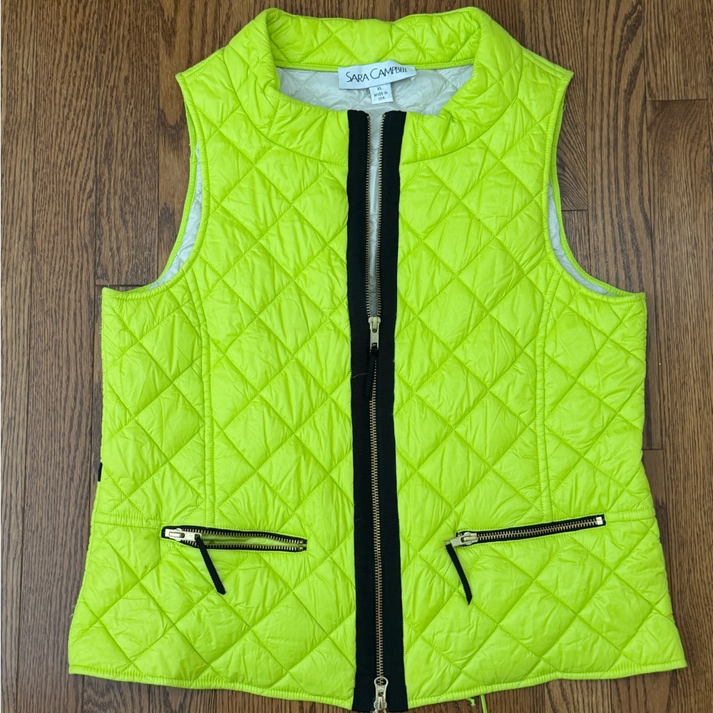 Sara Campbell Quilted Zip Vest Neon Green Made in USA XL